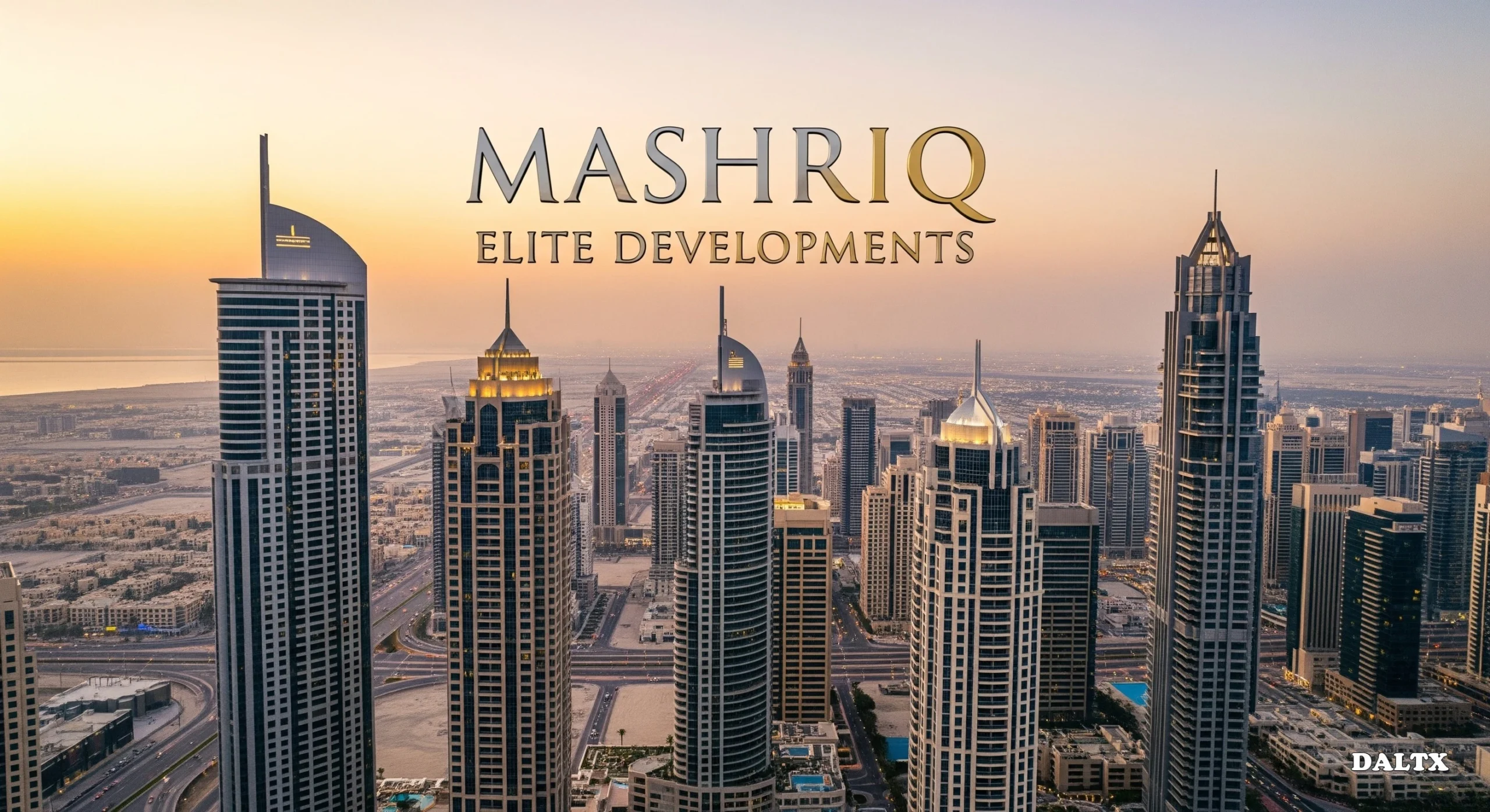 High-rise residential buildings with sunset backdrop