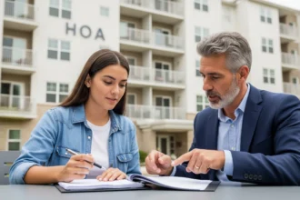 Tenant and landlord reviewing HOA rules together